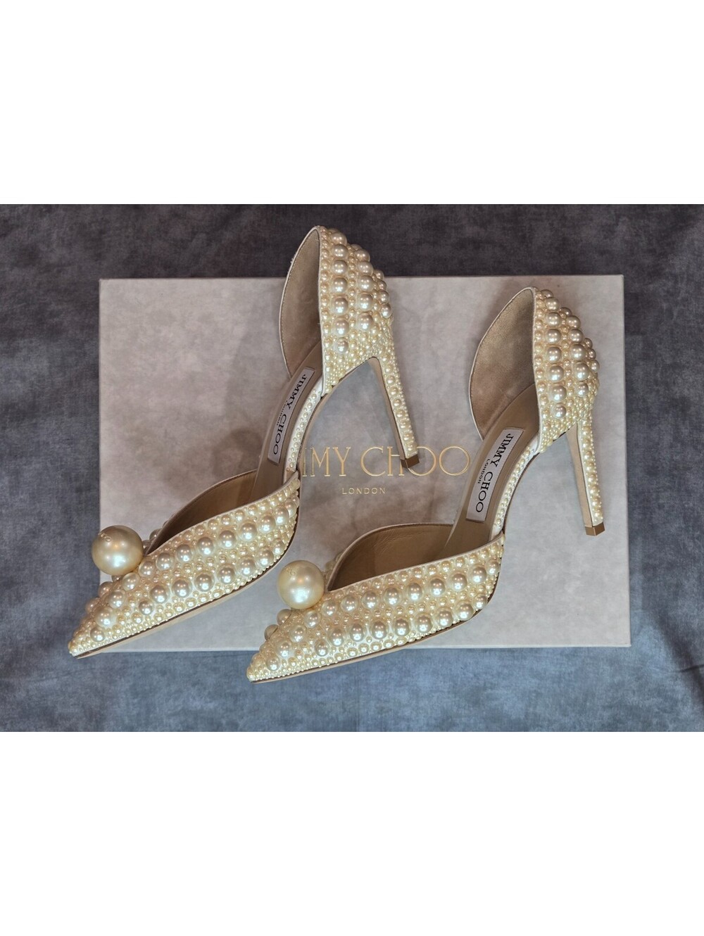 JIMMY CHOO Sabine 85 Satin All Over Pearls Heels Pumps Size 37.5, Original Box - Picture 3 of 11